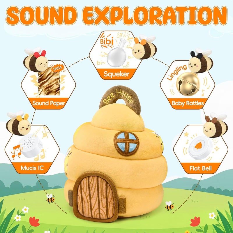 Lanbeby Baby Toys 6-12 Months - Beehive Infant Toy with 5 Sensory Bees Stuffed Animals, Crinkle, Rattle, Mirror & Music, Montessori Toys for 6 7 8 9 10 11 12 Month Old Baby Boys Girls Birthday Christmas Gift - Image 2